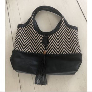 BIG BUDDHA BAG CHEVRON HOBO SHOULDER VEGAN BLK TAN